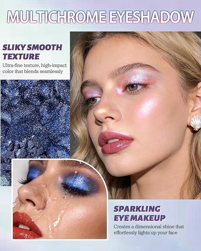 Chameleon Duochrome Glitter Eyeshadow Palette, Holographic Shimmer Single Eye Shadow Palettes, Color Shift Sparkle Iridescent, Multichrome Metallic Eye Brightener Highlighter Makeup-11 Forest Green