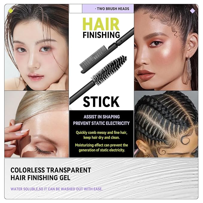 BestLand Double-Head Hair Serum Wand for Frizz and Flyaways – Non-Greasy Flyaway Tamer with Hair Mascara Brush & Comb Tip, Styling Gel Wax Stick, Travel Size, Ideal Gifts for Women Girls
