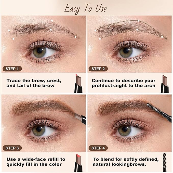 Eyebrow Pencil, Retractable Definer with Dual Brush, Ultra-Fine Tip for Precise Brow Makeup, Waterproof Gel Formula, Natural Hair-Like Strokes, Enhance Beauty (Dark Coffee, Diamond)