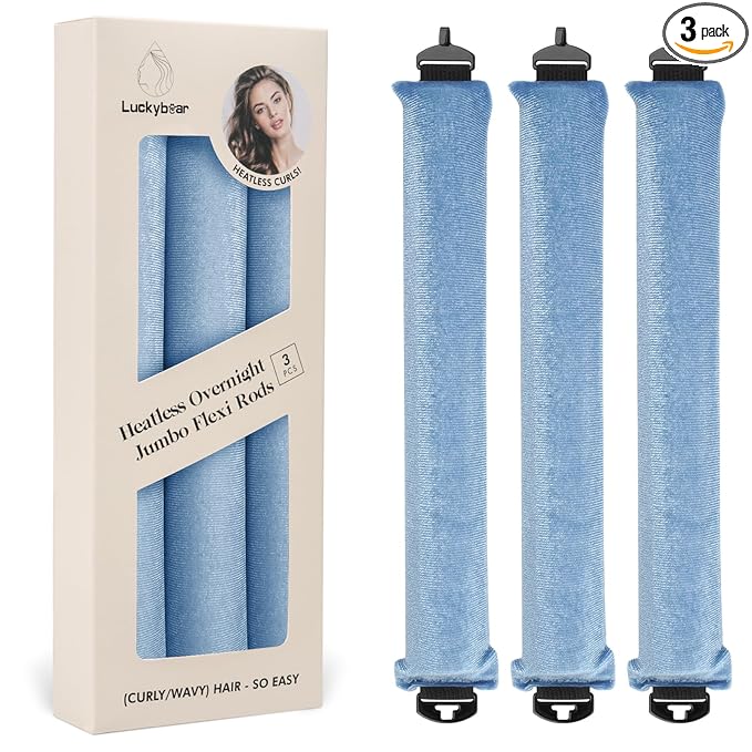 Overnight Heatless Hair Curler Blowout Rods Jumbo Satin Flexi Rods for Heatless Overnight Curls, Soft No-Heat Hair Styling Tools for All Hair Types, 3pcs Blue