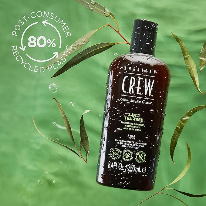 American Crew Shampoo, Conditioner & Body Wash for Men, 3-in-1, Tea Tree Scent, 8.4 Fl Oz
