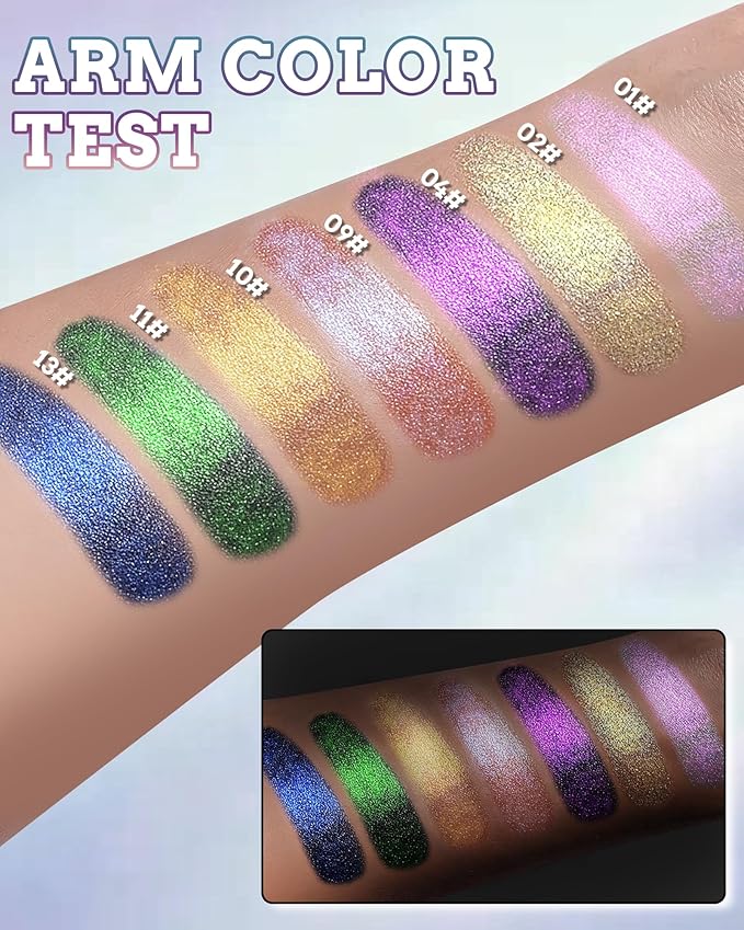 Chameleon Duochrome Glitter Eyeshadow Palette, Holographic Shimmer Single Eye Shadow Palettes, Color Shift Sparkle Iridescent, Multichrome Metallic Eye Brightener Highlighter Makeup-04 Smoky Grape