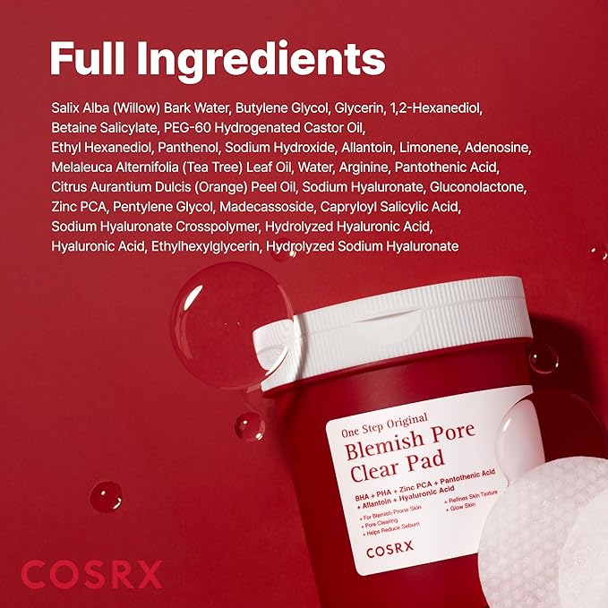 COSRX OneStep Original Blemish Pore Clear Pad, 100 Pads, Dual-Sided Facial Pad for Exfoliation, Pore Care & Hydration with BHA, PHA & Zinc PCA & 5 Hyaluronic Acid, Korean Skin Care