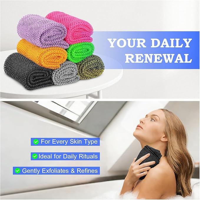 African Net Sponge - Deep Exfoliating Body Scrubber - Ultra Long African Net Sponge Reaches All Back Areas, Gently Buffs Away Dry Flaky Skin for a Renewed Feel, Home Spa Experience（Black）