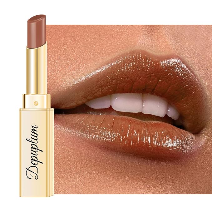 Depuplum Brown Lipstick for Women Moisture Lip Gloss Tinted Lip Balm Sheer Lipsticks for Mother's Day Nourishing Hydrate Glossy Lipstick for Dry Lips (DM72 Brown)