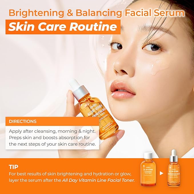 JUMISO All Day Vitamin Serum, Brightening & Balancing Facial Serum, Gift, Vitamin C, A, B, D, E , Serum with Vitamin, Korean Skincare, Skin brightening, soothing, Vegan serum, Vitamin tree extract 86.14%, Niacinamide 20,000ppm,1.01 fl oz (serum)