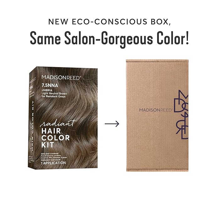Madison Reed Radiant Hair Color Kit - 7.5NNA Light Neutral Brown (Umbria Brown), 100% Gray Hair Coverage Permanent Hair Dye for Resistant Grays | PPD-Free & Ammonia-Free, 1 Pack