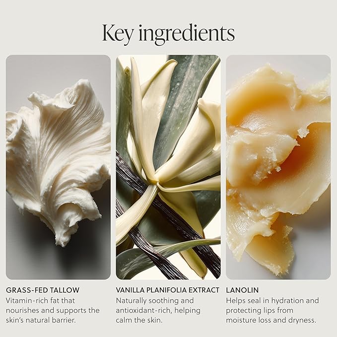 Grass-Fed Tallow Lip Balm, Lip Sleeping Mask, Overnight Moisturizer, Natural & Clean Moisturizing Lip Balm Vitamins A, D, E, & K, Nourishes and Smooths Dry & Chapped Lip (Coco Vanilla)