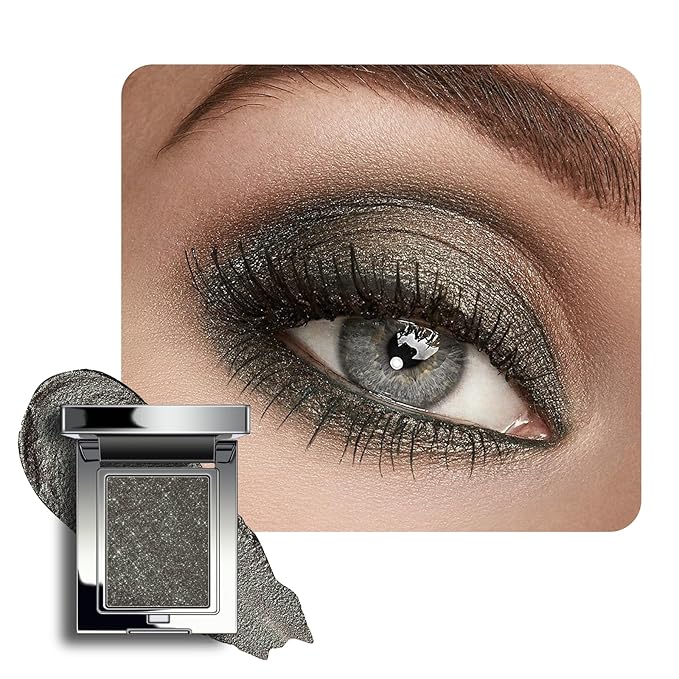 KYDA Chameleon Smoky Black Eyeshadow, Chameleon Chrome Metallic Eye Shadow, Smooth Pressed Powder Palette, High Pigment Glitter Eyeshadow, Lasting Eye Glitters Makeup with Mirror