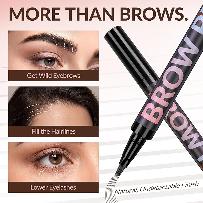 BEPHOLAN Liquid Faux Eyebrow Pen 4D Brush-Tip, Hair-Like Brush Tip Filling Eyebrow Pen,Eye Brow Pencils Waterproof Brow Makeup, Last All-Curved Tip for Natural Fuller-Looking Brows(Grey)