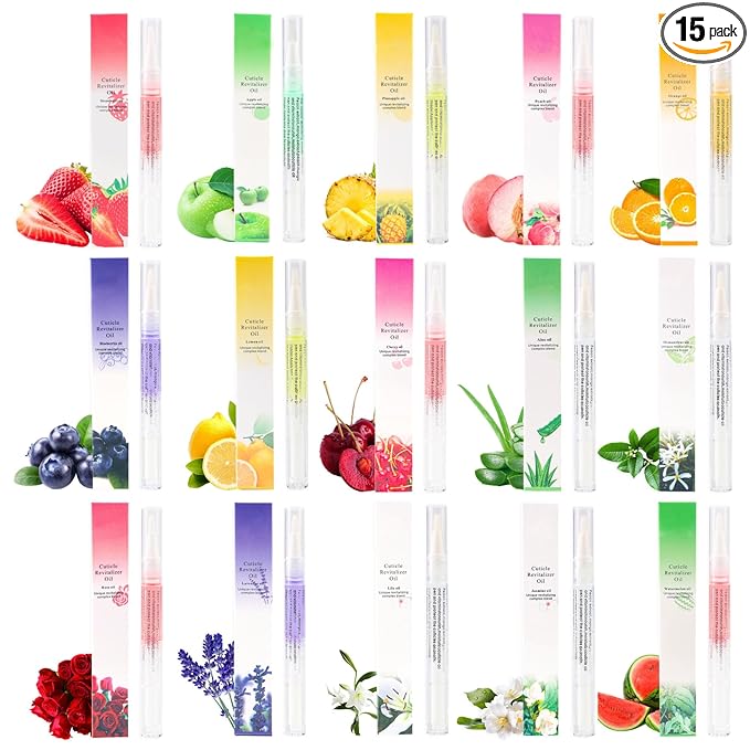 15 PCS Cuticle Oil for Nails, GRUNIL Cuticle Oil Pen for Nail Growth Treatment, Nail Strengthener for Thin Nails and Growth Nail Oil Home Nail Care Kit Pedicure Supplies Manicure Tools