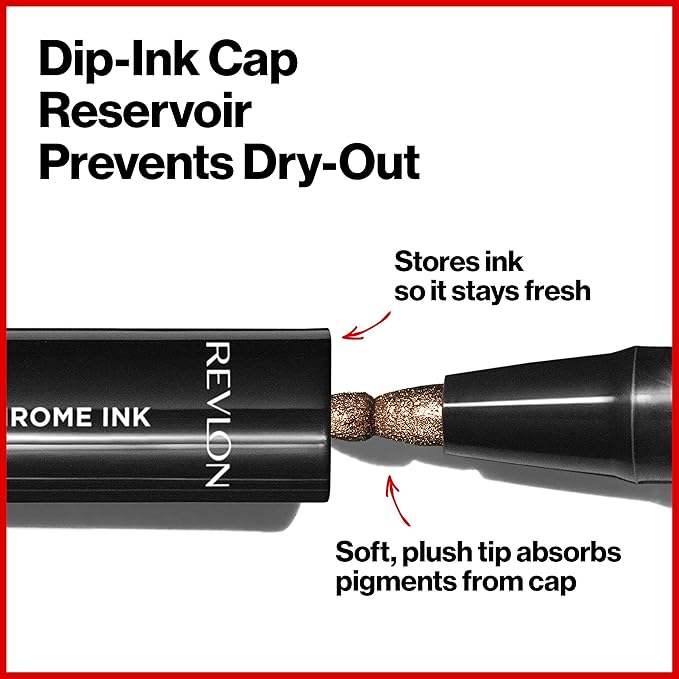 Revlon So Fierce! Chrome Ink Liquid Eyeliner, Longlasting Bold Metallic Pen Liner with Dip Ink Cap for Pearl, Shimmer Blend, 904 Ultraviolet Foil, 0.03 oz.