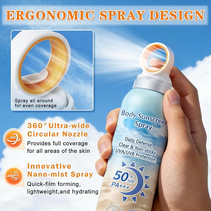 CAHIUYOA Face Sunscreen Spray,Mineral Spray Sunscreen SPF 50,360°Lightweight Sun Screen Face Mist,Travel Size,Broad Spectrum UVA/UVB,Water Resistant,Non-greasy,6.76 Fl Oz