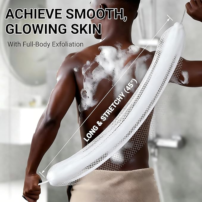 African Net Sponge Authentic for Exfoliating - Extra Knots for Deep Cleansing & Back Scrubbing - Body Scrubber Washcloth for Women & Men - Daily Shower Exfoliator for Smooth, Glowing Skin(White)