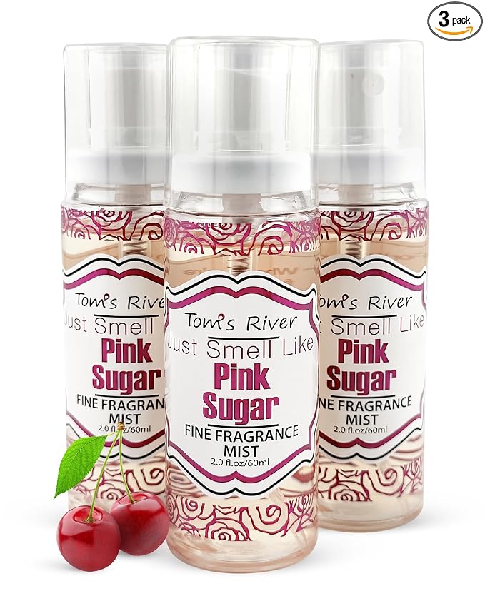 Tom's River Fine Fragrance Body & Hair Mist | Pink Sugar Scented (Pack of 3) | For Daily Use | Travel-Friendly | 2 fl oz/ 60ml per Bottle (Pack of 3, Pink Sugar)