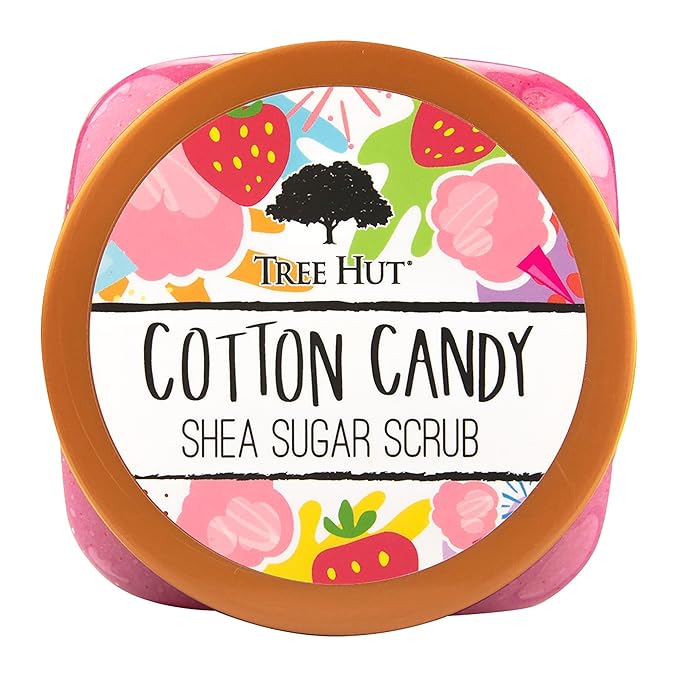 Tree Hut Cotton Candy Body Scrub, Exfoliating & Hydrating Sugar Scrub with Shea Butter & Essential Oils, Smooth Skin, Body Exfoliator For All Skin Types, Self Care Gifts for Women, Vegan, 18 Oz