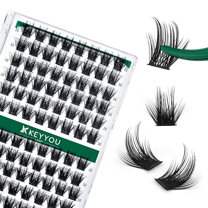 Lash Clusters 96pcs Individual Lashes D Curl 16mm Eyelash Clusters KEYYOU Volume Wispy Lash Extension Soft&Comfortable Easy DIY at Home(Y22,D-16mm)