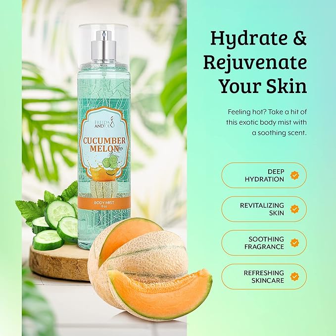 Home Spa Gift 10oz Deep Moisturizing Fragrance Body Lotion & 8 oz. Fine Fragrance Body Mist Set Luxury Self-Care Combo for Women and Girls (Cucumber Melon) – Mother's Day Gift for Mom