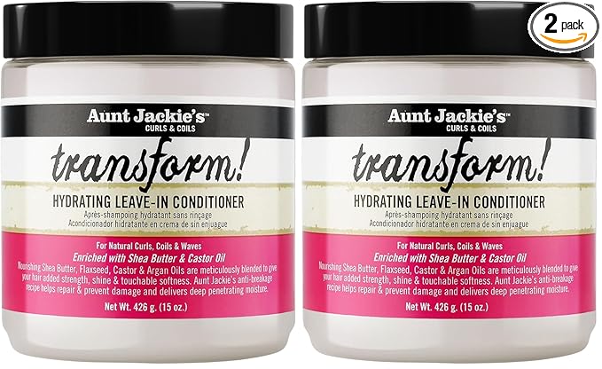 Aunt Jackie's Curls and Coils Transform Hydrating Leave-In Creme Conditioner for All Hair Types and Textures,15 oz,(Pack of 2)