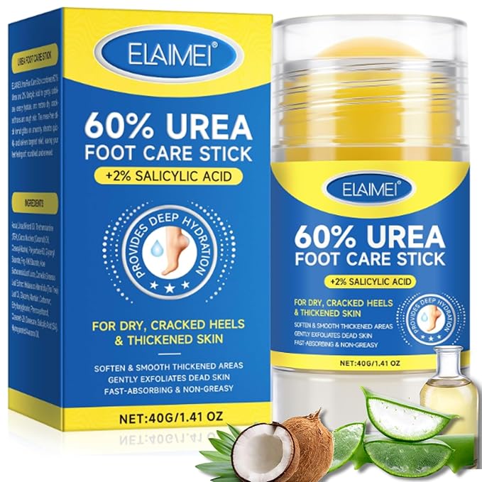 60% Urea Cream Stick with 2% Salicylic Acid, Maximum Strength Urea Foot Cream for Dry Cracked Heels & Feet, Callus Remover, Heel Balm, Fast Absorbing Moisturizer for Rough Hands, Knees & Elbows 1.41oz
