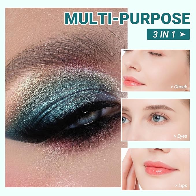 Refillable Eyeshadow Palette - Matte/Glitter/Duo-Chrome Pressed Powder & Cream Formula, Neutral/Shimmer/Smokey Multichrome, Travel-Friendly Iron Pan Refills (Glitter, D63)
