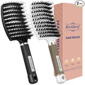 Boar Bristle Hair Brush 2PCS, Curved Vented Detangling Brush for Wet and Dry Hair, Styling Paddle Hairbrush for Women Men Kids Curly Straight Thick Long or Short Hair