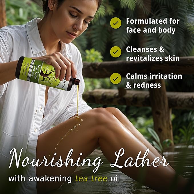 Dr. Woods Tea Tree Liquid Castile Soap - Castile Soap with Pure Tea Tree Oil, Body Wash for Men and Women, Contains Organic Shea Butter, Natural Cleaner for Face, Hands, and Body - 32 Fl Oz