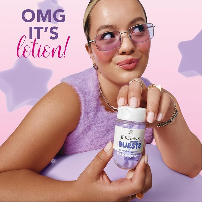 Jergens Lavender Lotion Bursts, Squishy Star-Shaped Moisturizer Bursts, 38 Ct (Pack of 12)