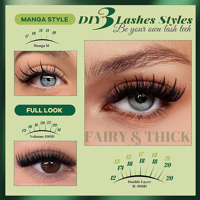 KEYYOU Lash Clusters 280Pcs Lash Spikes Eyelash Clusters Volume Individual Lashes DIY Spiky Lash Extension Cluster Eyelash Extensions(100D&Spikes-D-12-20MIX+13-21MIX)