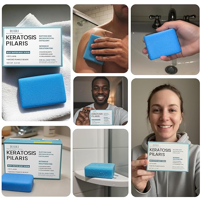 Body Soap for Keratosis Pilaris | Exfoliating Soap Scrub with 10% AHA & Micro Pumice Beads | Buffingbar for Smooth Skin, Strawberry Legs, Ingrown Hair & Razor Bumps | Bar Soap for Men and Women 4.2 oz