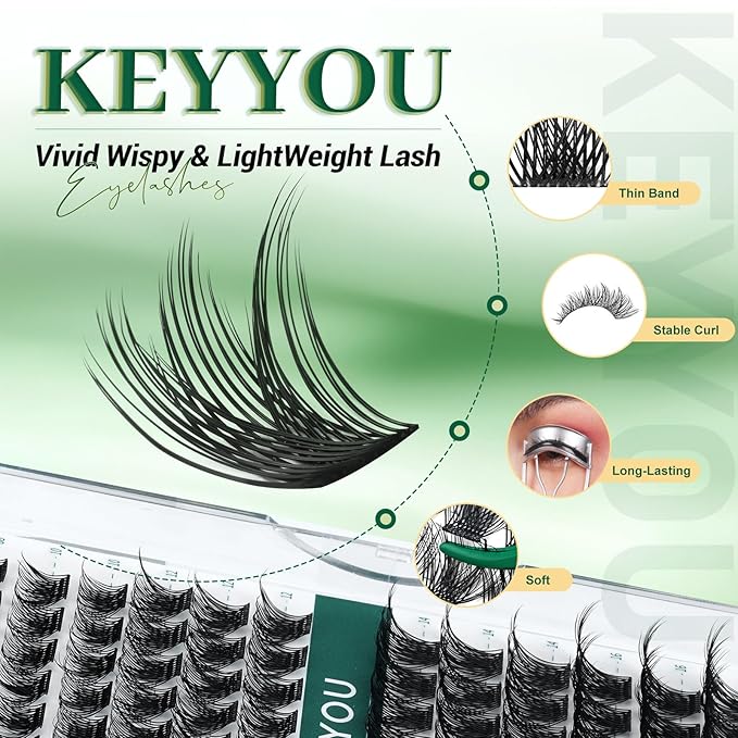 Lash Clusters 96pcs Individual Lashes Y03 D Curl 14mm Cluster Lashes KEYYOU Volume Wispy Lash Extension Soft&Comfortable Easy DIY at Home(Y03 D-14mm)