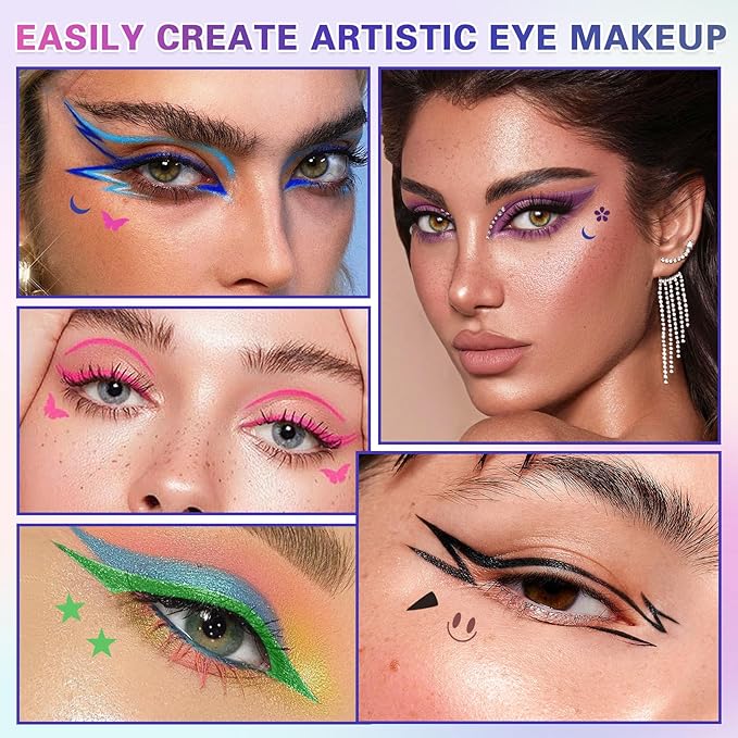 7PCS Colorful Eyeliner Stamp Set,Double-headed Liquid Eyeliner Pencil Face Stamps Makeup,Long-lasting Delineador de Ojos Contra el Agua
