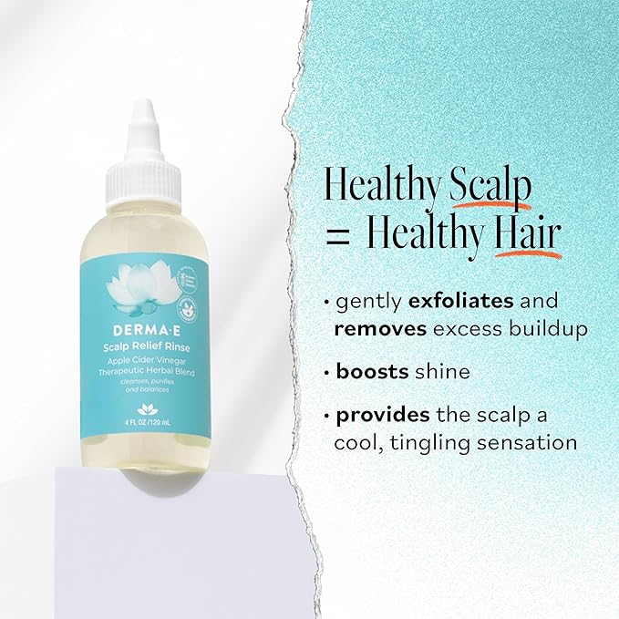Derma E Scalp Relief Rinse – 4 Fl Oz – Salicylic & Lactic Acids Exfoliate & Remove Build Up, Apple Cider Vinegar for Shine, Menthol to Stimulate Scalp, Herbal Blend to Sooth – Vegan & Cruelty Free