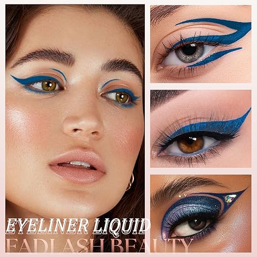Eyeliner Liquid Eyeliner with Fine Brush for Smooth Application, Waterproof & Smudge-Proof Eye Liner, Long-Lasting Makeup, Highly Pigmented Blue Eyeliner Pencil, Cruelty-Free & Vegan, 0.6ml