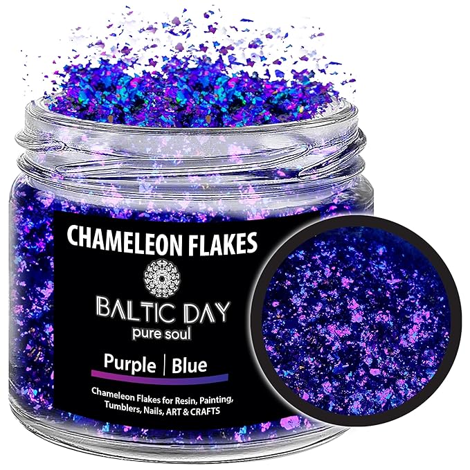 Chameleon Flakes for Resin [ Purple | Blue ] - Color Shift Mica Pigment Powder for Epoxy Resin - Chrome Flakes for Tumblers, Molds, Nail Art, Eyeshadow, Makeup