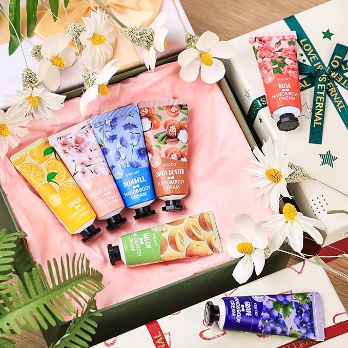 VISCOO 7 Pack Hand Cream Gifts Set for Women, Teacher Appreciation Gift / Graduation Gifts, Moisturizing Mini Hand Lotion Travel Size for Dry Cracked Hands, Birthday Gift