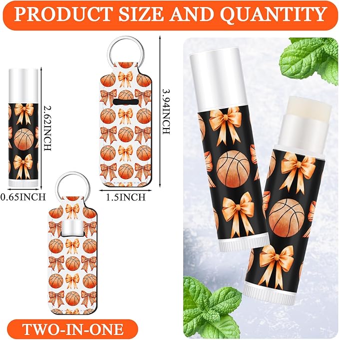18 Sets Basketball Bow Party Favors Lip Balm and Holder Keychain Bulk Basketball Senior Night Party Supplies Goodie Bags Stuffers Lip Balm Pouch for Team Sports Coach Fans Friends Gifts