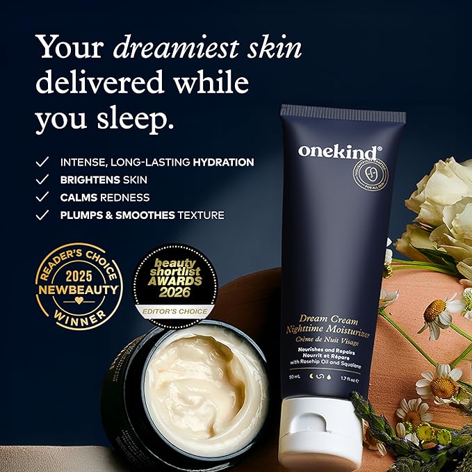 Onekind Night Moisturizer for Face, Hydrating Dream Cream for Wrinkles, Night Cream for Women Anti Aging with Squalane, Rosehip & Shea Butter for Dry & Sensitive Skin – 1.7 oz (2 pack)