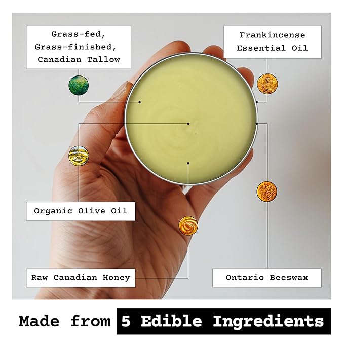 The Tallowed Truth F-Balm – Grass-fed, Grass-finished Tallow Balm– 5 Ingredients Only – Made in Canada – Tallow for Face & Body (2 oz (1-Pack), Original)
