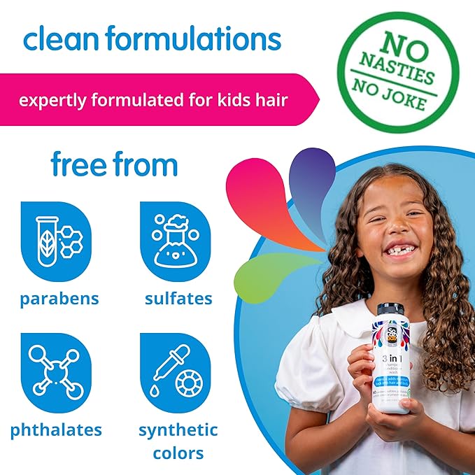 SO COZY 3 in 1 Kids Shampoo + Conditioner + Body Wash (16 Fl Oz) Gentle,Hydrating Hair & Body Cleanser with Keratin,Vitamin B5,& Kiwi Extract,Paraben-& Sulfate-Free,(Pack of 2)