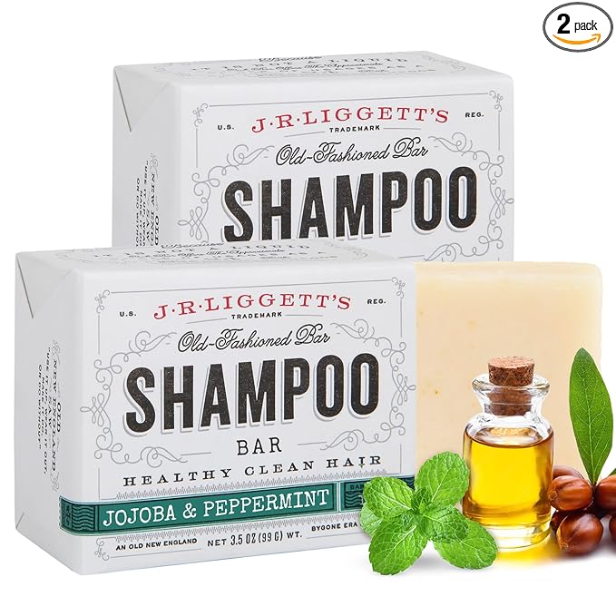 J.R.LIGGETT'S Shampoo Bar - Jojoba & Peppermint Formula, All Natural Solid Bar Shampoo for Hair with Jojoba Oil, Peppermint Essential Oil, Sulfate-Free Hair Cleanser for Balanced Scalp, 3.5oz -2 Pack
