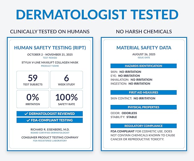 Stylia MaxiLift V-Line Lifting Collagen Face Mask - Double Chin Strap - Jawline Shaper - Neck Firming and Tightening Mask with Hyaluronic Acid & Aloe Vera - Chin Strap for Sleeping (10PC)