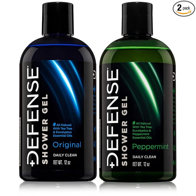 Defense Soap Tea Tree Body Wash (Original + Peppermint) | All Natural Organic Shower Soap for Athletes | Odor Control & Skin Fungal Protection for Sports, Post Workout & Recovery - 12 oz (Pack of 2)