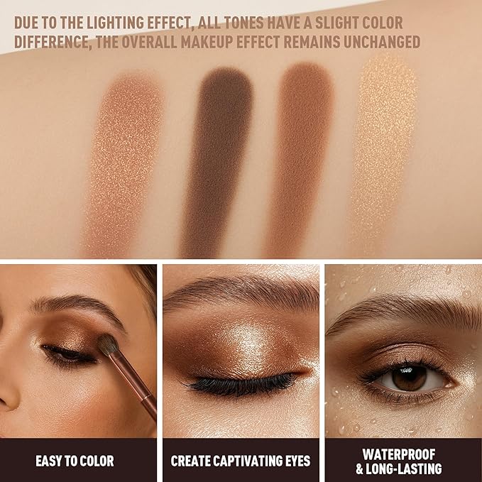 FV Natural Finish Eyeshadow Palette, 4 Matte & Metallic High Pigment Shades, Long-Lasting Eye Shadow Palette Makeup, Crease-Proof, Blendable Eye Makeup (Dark Brown)
