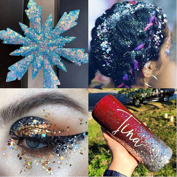 Holographic Chunky and Fine Glitter Mix, 20 Colors for Resin, Iridescent Nail, Cosmetic Eye Hair Face Body, Flakes Sequins for Epoxy Resin Tumbler DIY Arts Crafts