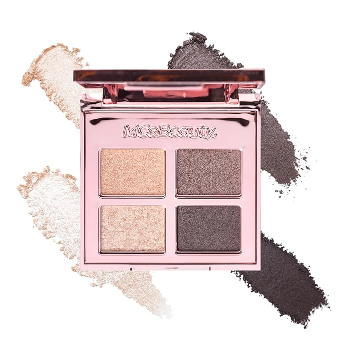 MCoBeauty Ultra Luxe Eyeshadow Quad City Socialite - Golden Brown Shimmer & Matte Eye Shadow Palette - Blendable Buildable Long Wearing 4 Pan Compact with Mirror - Soft Finish - Vegan Cruelty Free