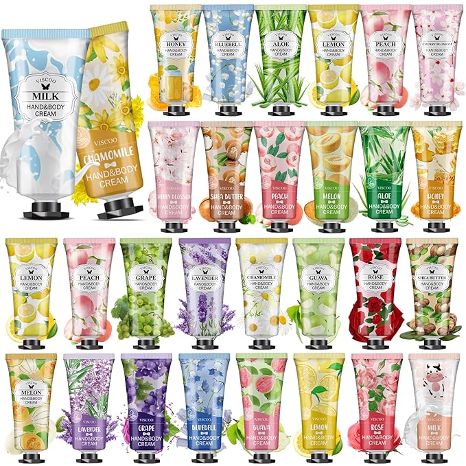 VISCOO 28 Pack Hand Cream Gifts Set for Women, Teacher Appreciation Gift / Graduation Gifts, Moisturizing Mini Hand Lotion Travel Size for Dry Cracked Hands, Birthday Gift