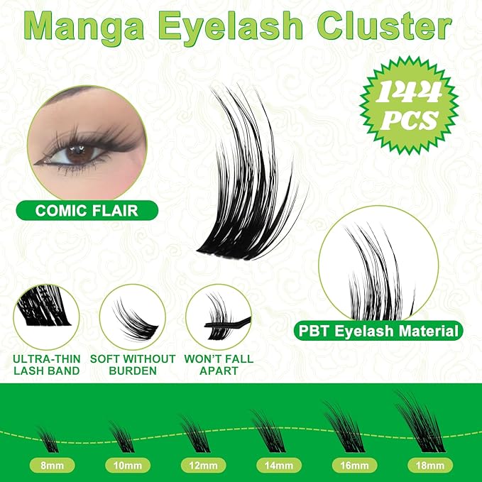 Fowendia Fox Cat Eye Lashes D Curly Lash Clusters 8-18mm Manga DIY Lash Extension 0.3mm Wispy Individual Cluster Eyelash Extensions, Fairy Fox