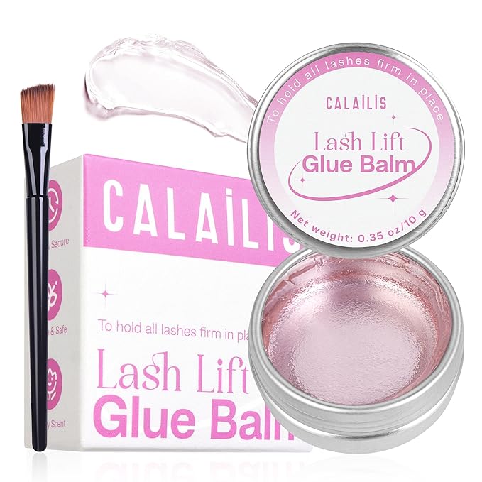 CALAILIS Lash Lift Glue Balm, Lash Lift Adhesive Strong Sticky for Perfect Eyelash Perm & Brow Lamination, Fruit Flavor Eyelash & Eyebrow Glue Balm (Peach, 5g)