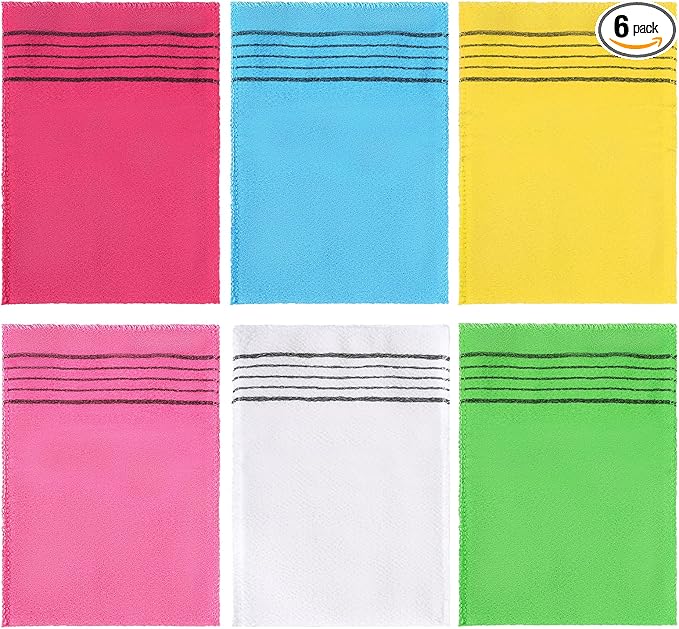 6 PCS Korean Scrub Mitt, Korean Italy Towel Korean Washcloth Exfoliating, Large Exfoliating Gloves Body Scrubber Washcloth for Dead Skin Removal, Home Spa, Multi-Color Set